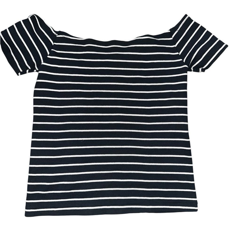 Brandy Melville Navy Blue and White Striped Short Sleeve Top. NWT.